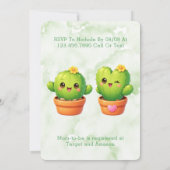 Cute Twin Cactus Baby Shower 招待状 (裏面)