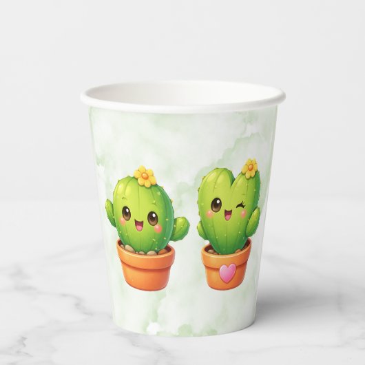 Cute Twin Cactus Baby Shower 紙コップ (裏面)