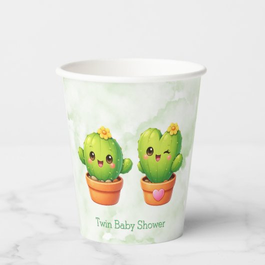 Cute Twin Cactus Baby Shower 紙コップ (正面)