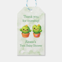 Cute Twin Cactus Baby Shower Thank You ギフトタグ