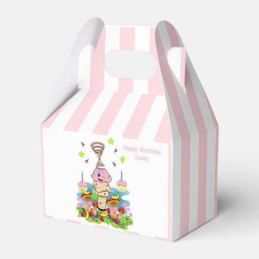 Cute Twin Happy Birthday Gable Favor Box Pink Blue フェイバーボックス (正面サイド)