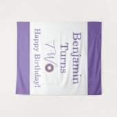  Cute Two 2nd Birthday Donut Purple White Party タペストリー (正面(横))