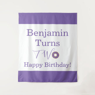  Cute Two 2nd Birthday Donut Purple White Party タペストリー