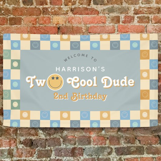Cute Two Cool Dude Boys 2nd Birthday Welcome 横断幕