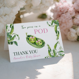 Cute Two Peas in A Pod Girl Pink Twins Baby Shower サンキューカード