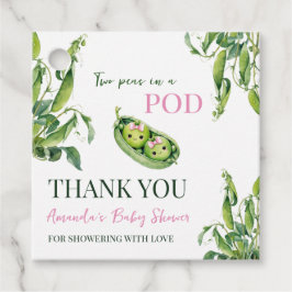 Cute Two Peas in A Pod Girl Pink Twins Baby Shower フェイバータグ