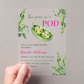Cute Two Peas in A Pod Pink Girl Twins Baby Shower アクリル招待状 (インサイチュ (ポータブル))