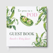 Cute Two Peas in A Pod Pink Girl Twins Baby Shower ゲストブック (正面)