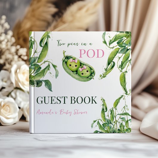 Cute Two Peas in A Pod Pink Girl Twins Baby Shower ゲストブック