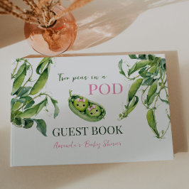 Cute Two Peas in A Pod Pink Girl Twins Baby Shower ゲストブック