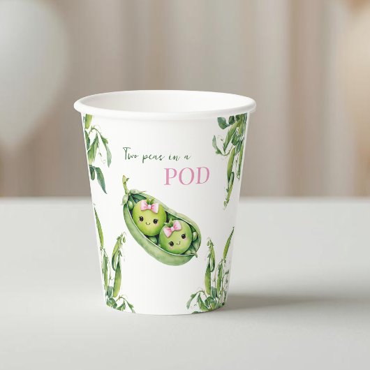Cute Two Peas in A Pod Pink Girl Twins Baby Shower 紙コップ