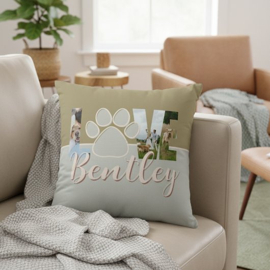 Cute Two Tone Dog Photo Love Paw Print クッション