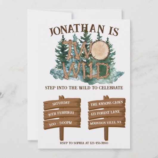 Cute Two Wild Safari Jungle Camping 2nd birthday  招待状 (正面)