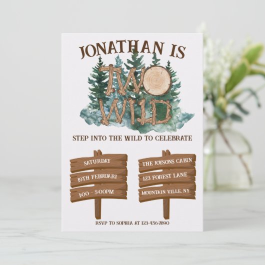 Cute Two Wild Safari Jungle Camping 2nd birthday  招待状 (スタンド正面)