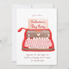 Cute Typewriter Hearts Galentine's Day Party  招待状