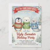Cute Ugly Sweater Holiday Party Penguin Polar Bear 招待状 (正面)