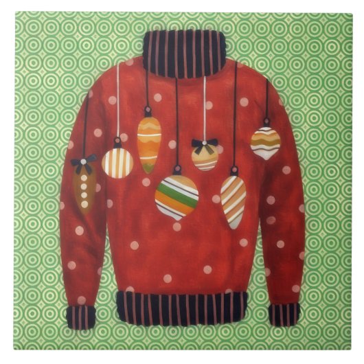 Cute Ugly Sweater Ornament Art Tile タイル (正面)