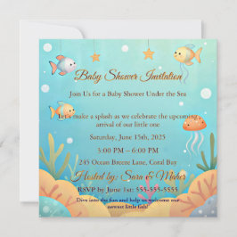 Cute Under the Sea Little Fish Baby Shower Invitat 招待状
