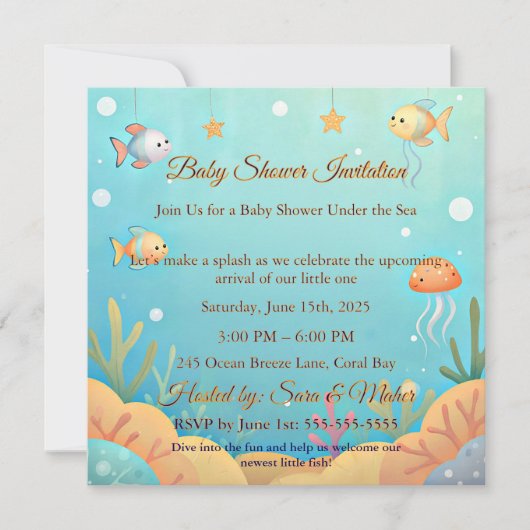 Cute Under the Sea Little Fish Baby Shower Invitat 招待状 (正面)