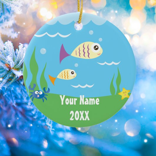 Cute Under The Sea Ocean Aquarium Add Your Name セラミックオーナメント