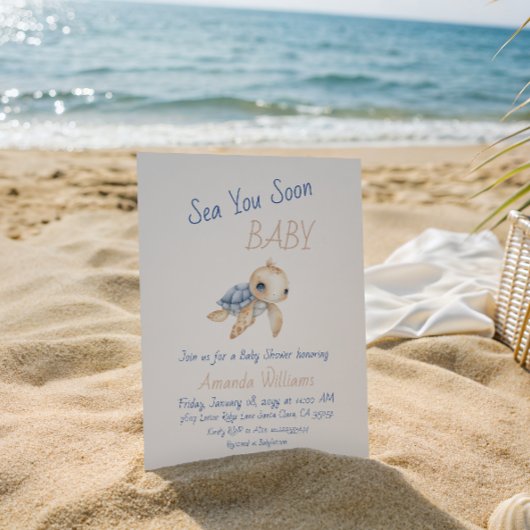 Cute Under The Sea You Soon Tortle Baby Shower 招待状