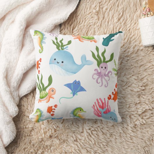 Cute Underwater Friends – Ocean Animals Pattern  クッション (ブランケット)
