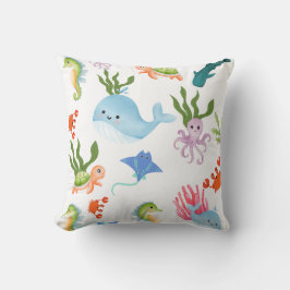 Cute Underwater Friends – Ocean Animals Pattern  クッション