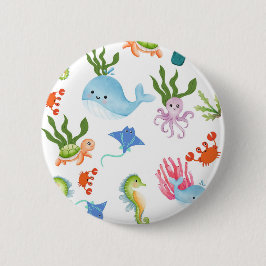 Cute Underwater Friends – Ocean Animals Pattern  缶バッジ