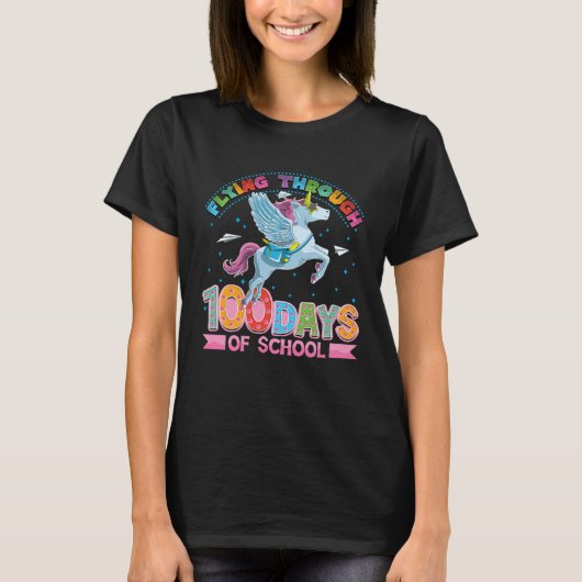 Cute unicorn 100 days of school girls tシャツ (正面)