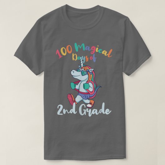 Cute Unicorn 100 Magical Days Of 2nd Grade Kids Te Tシャツ (デザイン正面)
