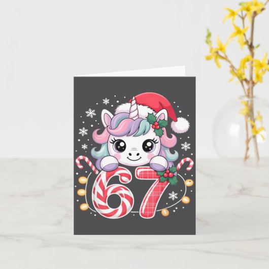 Cute Unicorn 67 Christmas Meme Six Seven Christmas カード (黄色い花)