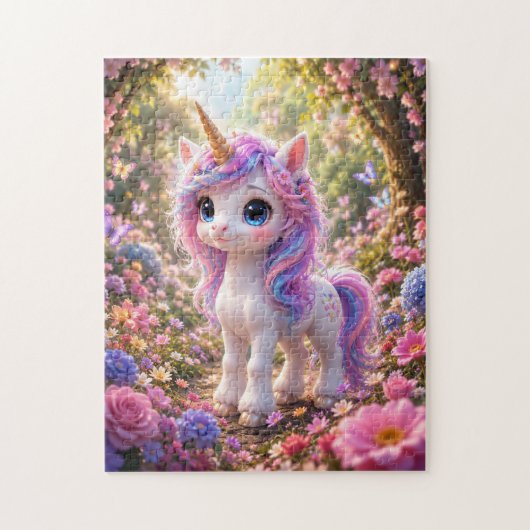 Cute Unicorn Among Flowers Jigsaw Puzzle ジグソーパズル (縦)