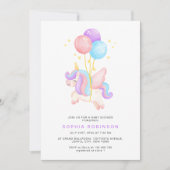 Cute Unicorn Balloons Modern Pastel Baby Shower 招待状 (正面)