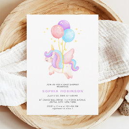 Cute Unicorn Balloons Modern Pastel Baby Shower 招待状