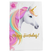 Cute Unicorn Birthday Gift Bag ミディアムペーパーバッグ (裏面)