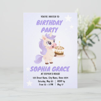 Cute Unicorn Birthday Invitation 招待状
