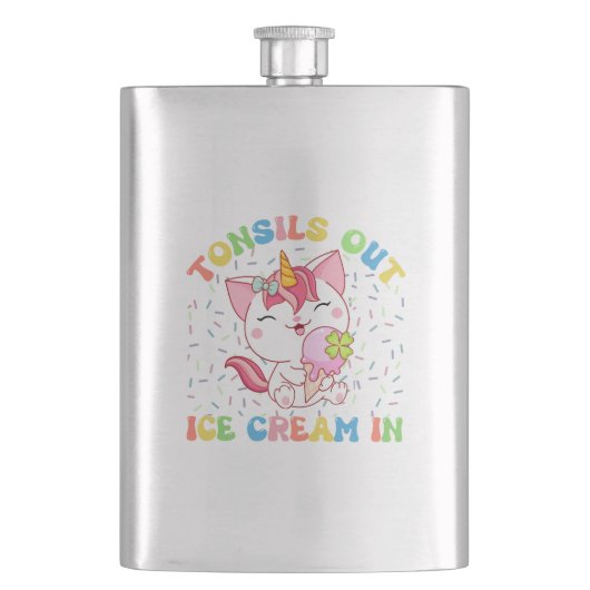 Cute Unicorn Cat with Ice Cream | Funny Pun フラスク (正面)
