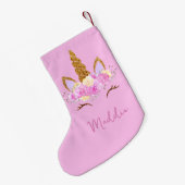Cute Unicorn Custom Name スモールクリスマスストッキング (裏面 (吊り時))