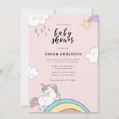 Cute Unicorn Doodle Baby Shower Invitation 招待状 (正面)