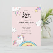 Cute Unicorn Doodle Baby Shower Invitation 招待状 (スタンド正面)