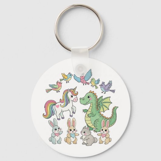 Cute Unicorn & Dragon Fantasy Keychain キーホルダー (裏面)