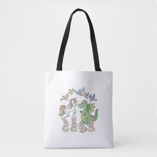 Cute Unicorn & Dragon Tote Bag for Kids トートバッグ (正面)