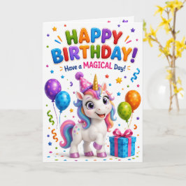 Cute Unicorn Happy Birthday Card for Kids | Colorf カード
