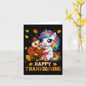 Cute Unicorn Hugs Turkey Happy Thanksgiving Girls  カード (黄色い花)