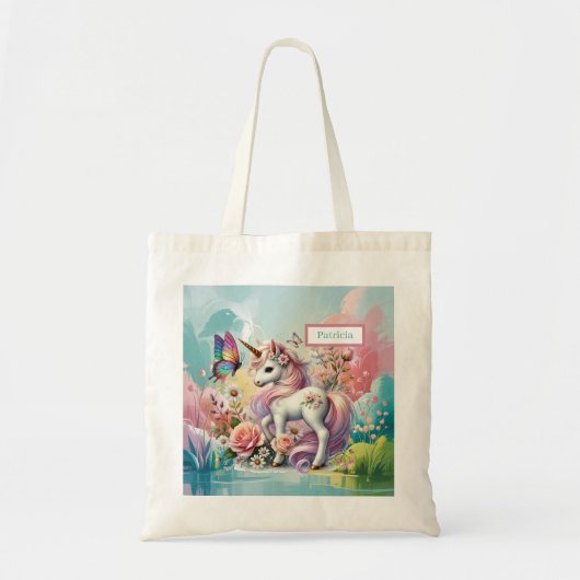 Cute unicorn lovers add name トートバッグ (正面)