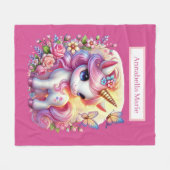 Cute unicorn lovers add name  フリースブランケット (正面(横))