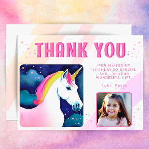Cute Unicorn Magical Girl Birthday Photo Thank You ポストカード