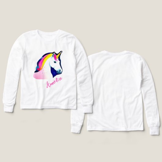 Cute Unicorn Magical Stars Drawing Name Girly  (デザイン 正面＆背面)