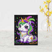 Cute Unicorn Mardi Gras Carnival Fat Tuesday Girls カード (黄色い花)