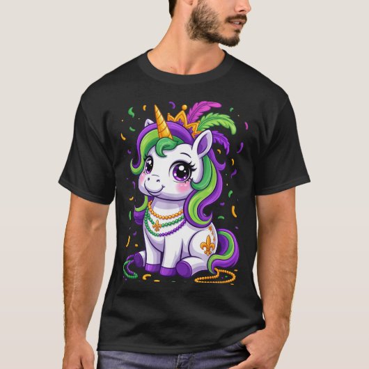 Cute Unicorn Mardi Gras Carnival Fat Tuesday Girls Tシャツ (正面)